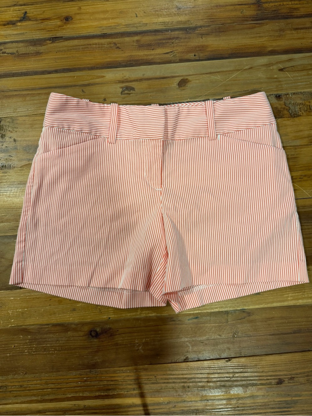 Ann Taylor Signature Coral Seersucker Striped Shorts